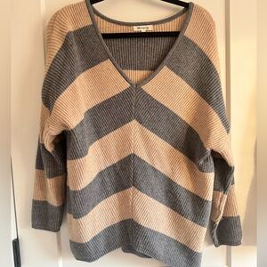 Vici Tan and Gray Dwayne Cotton Blend Striped Sweater - Small/Medium